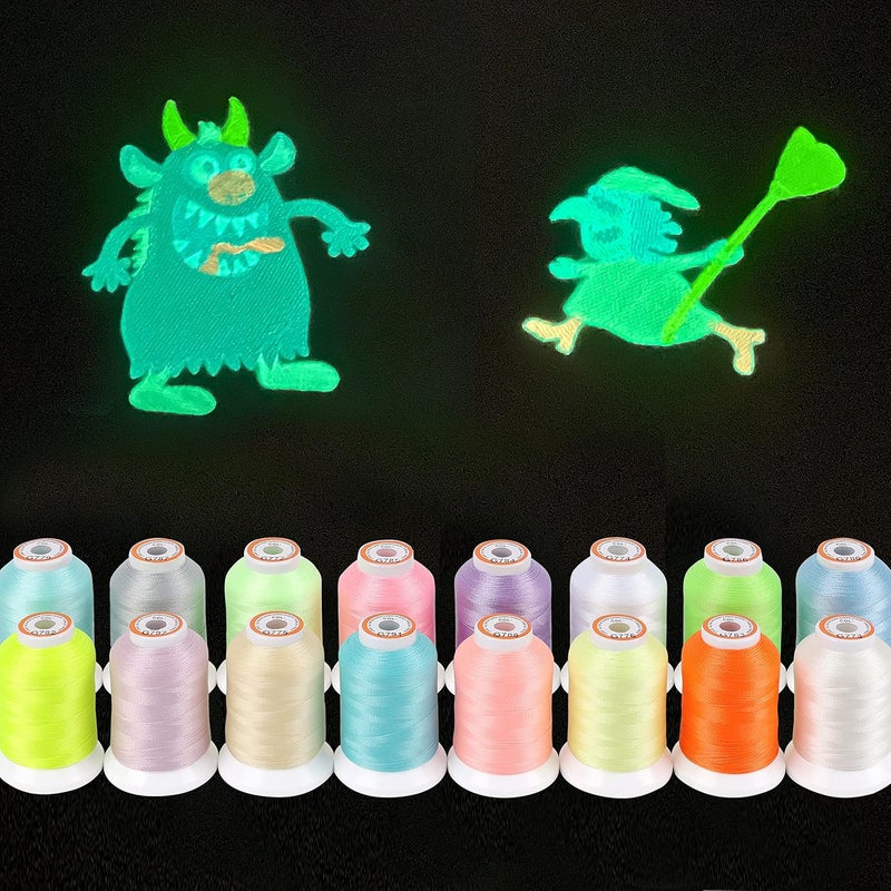 New brothread 16 Colors Luminary Glow in The Dark Embroidery Machine Thread Kit 30WT 500M(550Y) Each Spool for Embroidery, Quilting, Sewing - Image 5